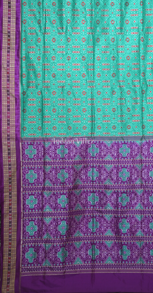 Sea Green Purple Odisha Ikat Sambalpuri Silk Saree with Double Blouse Piece