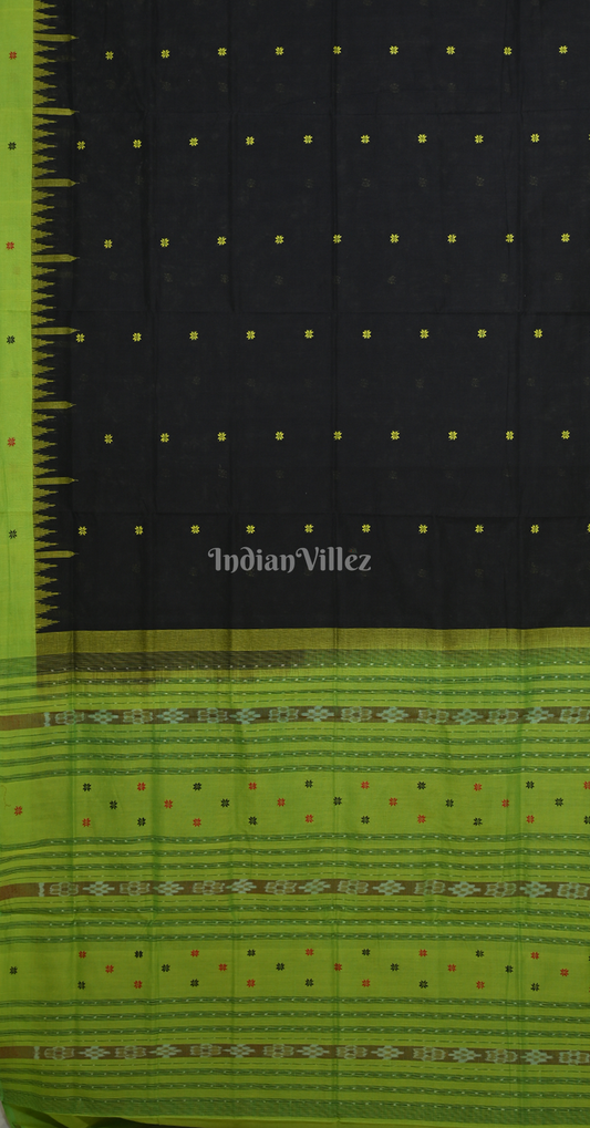 Black Green Buti Sachipar Odisha Ikat Sambalpuri Cotton Saree