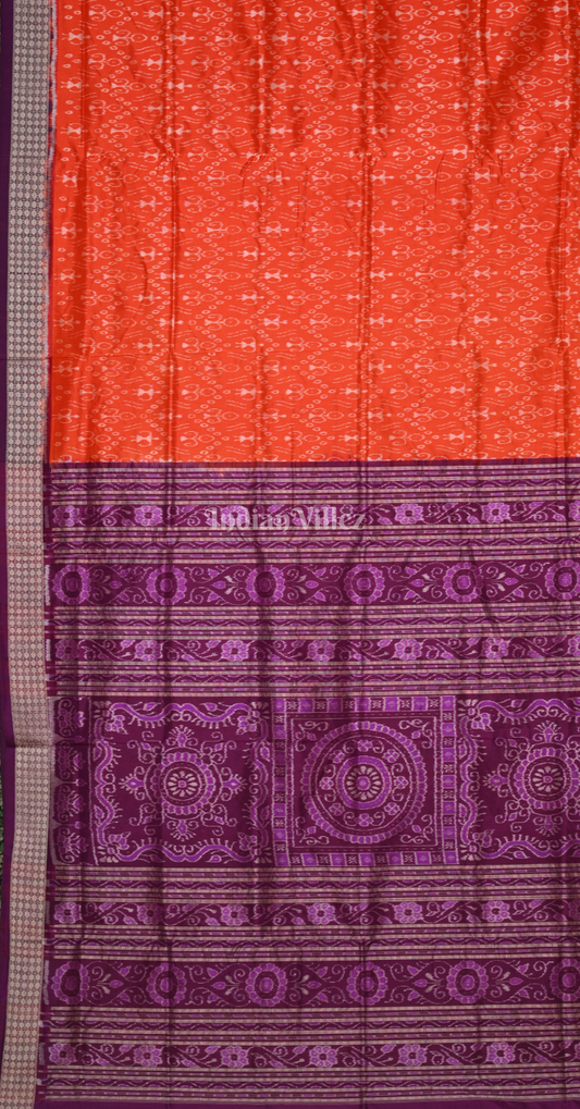 Orange Purple Tribal Theme Odisha Ikat Sambalpuri Silk Saree