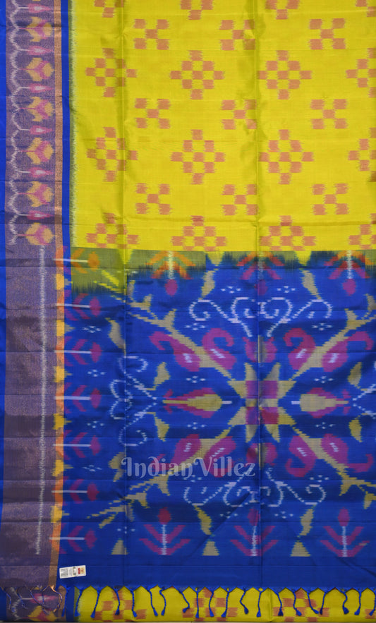 Yellow Blue Pochampally Ikat Silk Saree