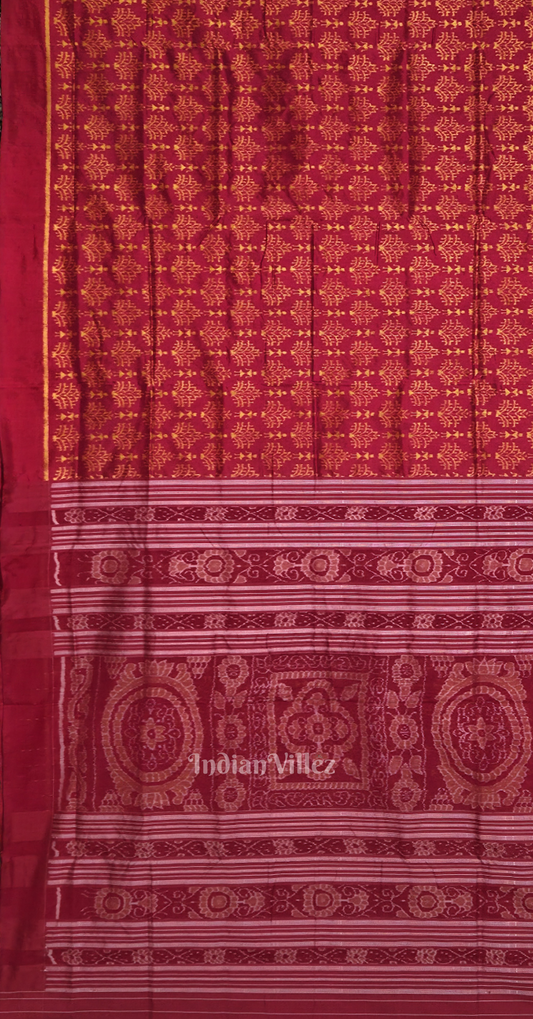 Maroon Tree Tribal Motif Odisha Ikat Contemporary Sambalpuri Silk Saree