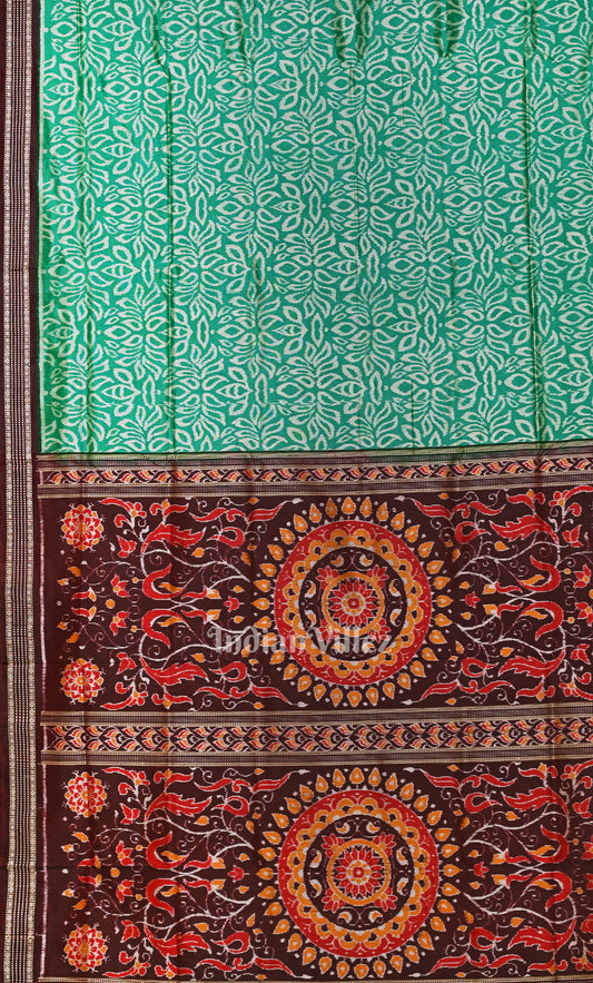 Sea Green Flower Motif Odisha Ikat Sambalpuri Silk Saree