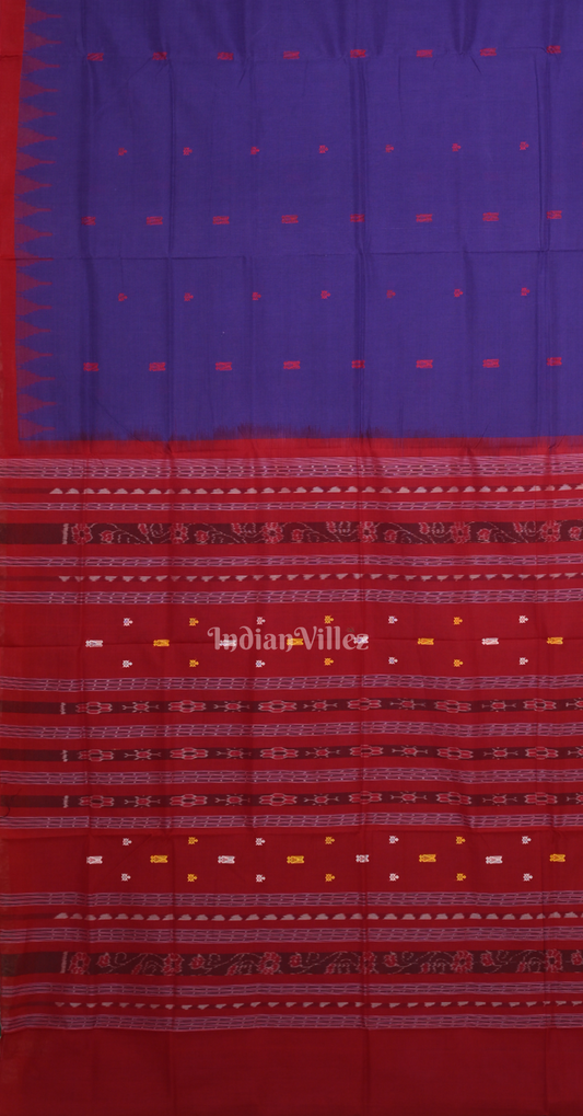 Blue Red Sachipar Odisha Ikat Sambalpuri Cotton Saree