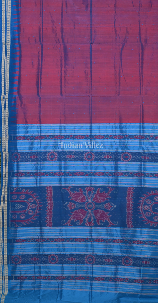 Magenta Pink Sky Blue Buti Design Odisha Ikat Bomkai Silk Saree