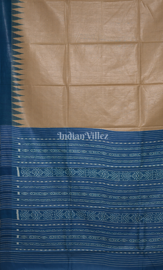Beige Gopalpur Tussar Silk Saree with Blue Temple Border & Anchal