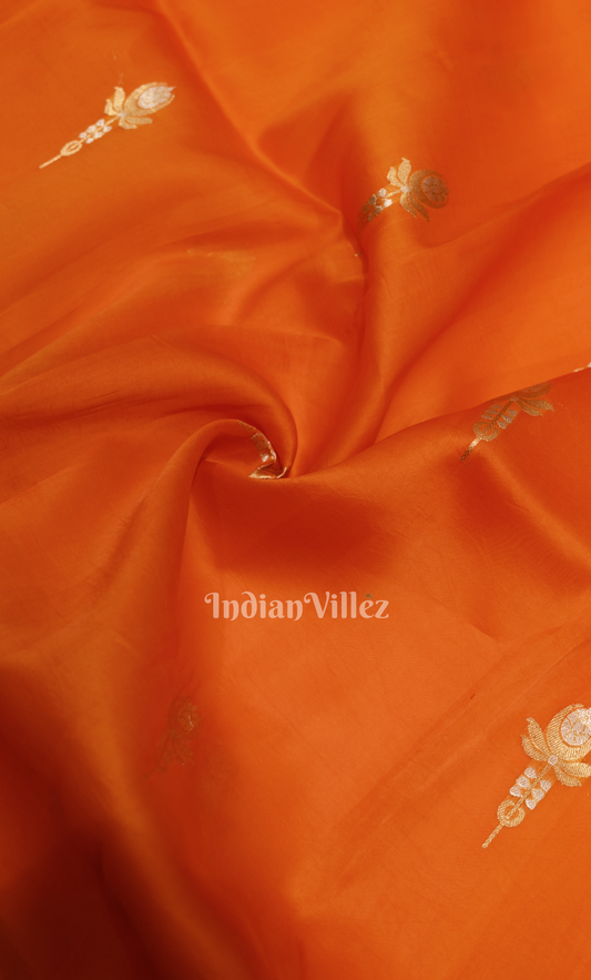 Orange Golden Pure Katan Banarasi Silk Saree