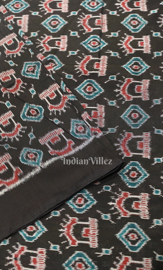 Black Sambalpuri Ikat Cotton Fabric