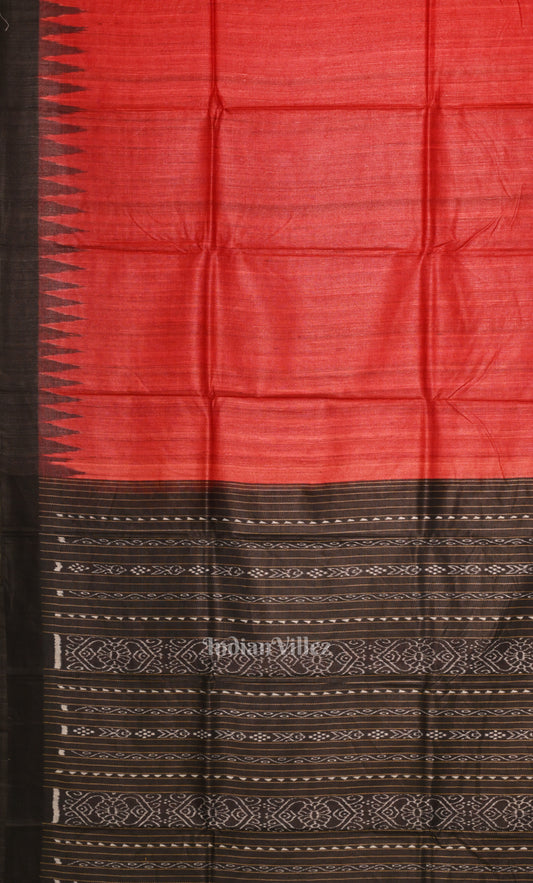 Red Gopalpur Tussar Silk Saree with Black Border & Anchal