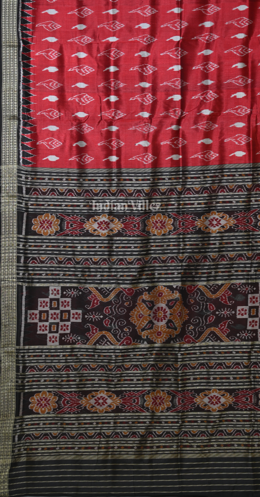 Red Black Sankha Motif Odisha Ikat Khandua Silk Saree