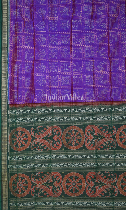 purple Blue Tree Motif Odisha Ikat Sambalpuri Silk Saree