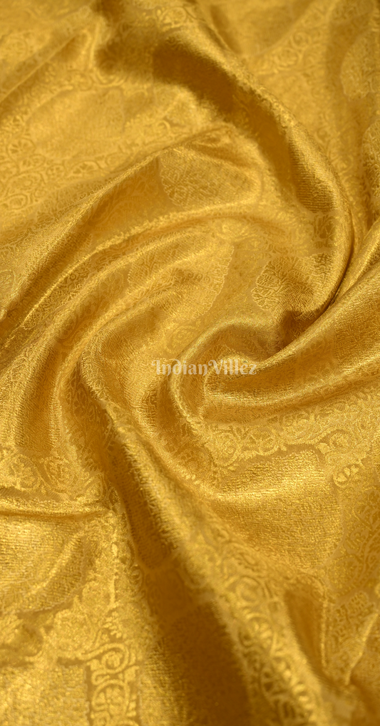 Exclusive Bridal Golden Yellow Floral Pure Kanjivaram Tissue Silk Saree