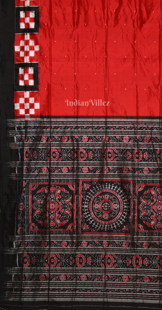 Red Black Pasapali Border Odisha Ikat Contemporary Designer Silk Saree