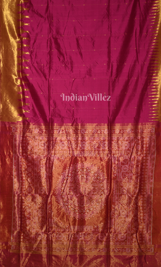 Magenta Pink Golden Phoda Kumbha Half Tissue Sambalpuri Silk Saree