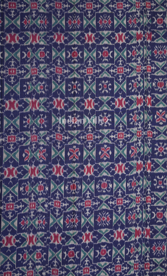 Navy Blue Sea Green Tribal Design Odisha Ikat Sambalpuri Dress Set & Dupatta