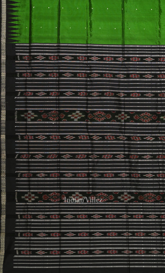 Green Black Butta Design Bandha Anchal Bomkai Sambalpuri Silk Saree