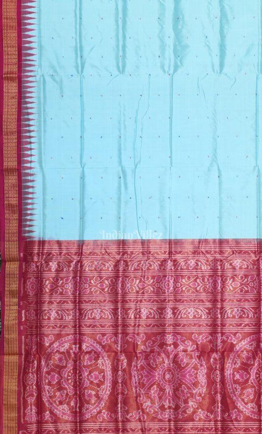 Sky Blue Pink Buti Odisha Ikat Bomkai Half Tissue Silk Saree