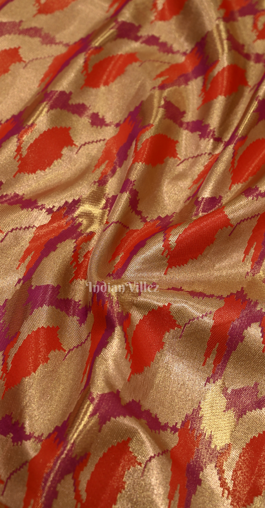 Red Golden Dual Tone Pure Kanjivaram Tissue Silk Saree