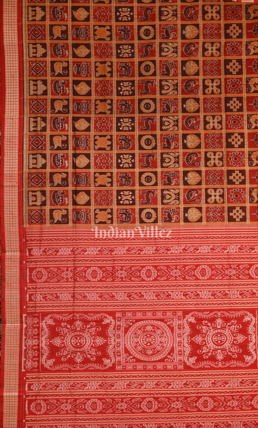 Maroon Red Nabakothi Odisha Ikat Sambalpuri Silk Saree