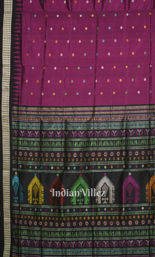Purple Black Dolabedi Bomkai Sambalpuri Ikat Silk Saree