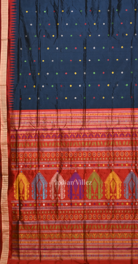 Blue Red Dolabedi Odisha Ikat Bomkai Sambalpuri Silk Saree