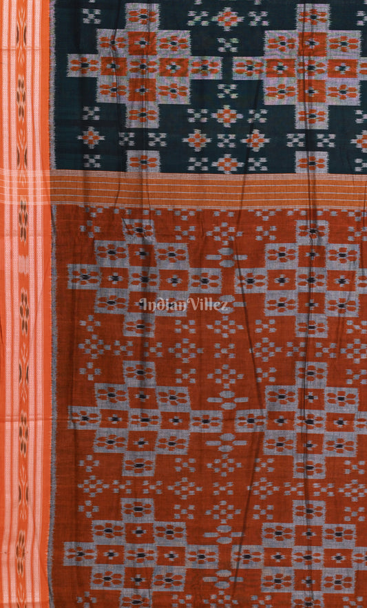 Bottle Green Orange Pasapali Odisha Ikat Sambalpuri Cotton Saree