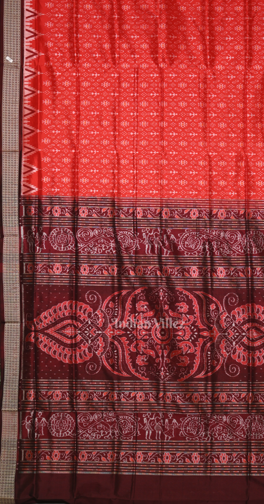 Red Coffee Tribal Theme Odisha Ikat Sambalpuri Silk Saree