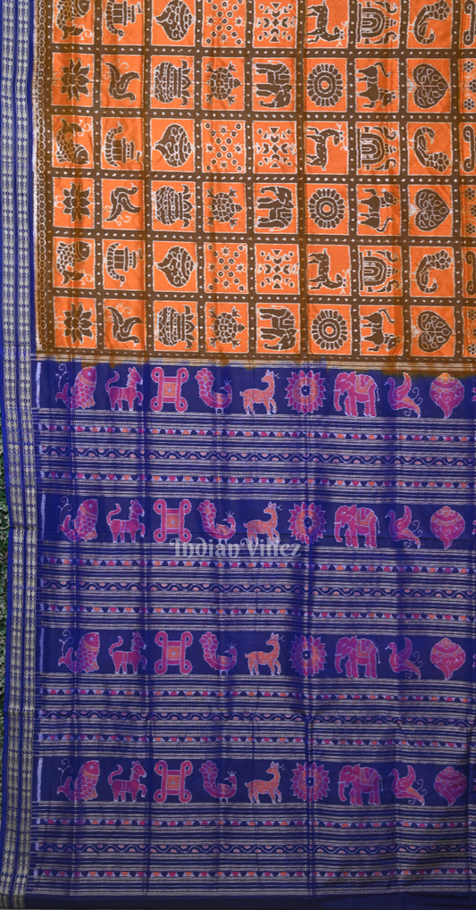 Mustard Yellow Blue Nabakothi Odisha Ikat Sambalpuri Silk Saree