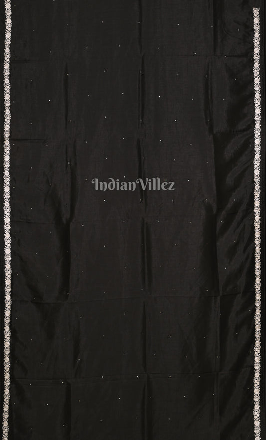 Black Parsi Gara Satin Hand Embroidery Saree