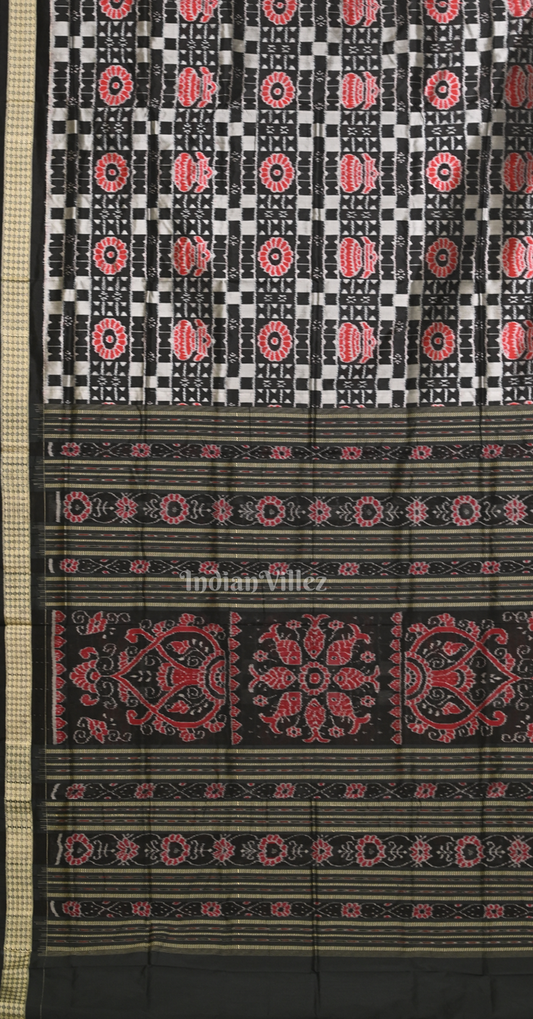 Black White Utkal Laxmi Odisha Ikat Pure Sambalpuri Silk Saree