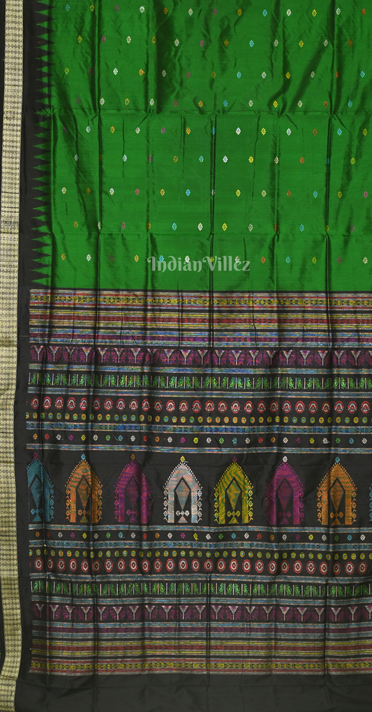 Green Black Dolabedi Odisha Ikat Bomkai Sambalpuri Ikat Silk Saree
