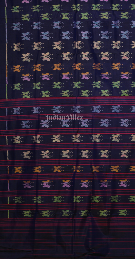 Navy Blue Buttetrfly Theme Odisha Ikat Contemporary Designer Silk Saree