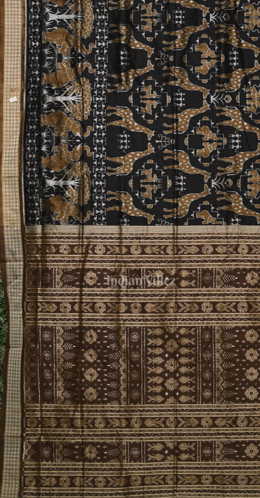 Black Brown Animal Theme Odisha Ikat Sambalpuri Silk Saree