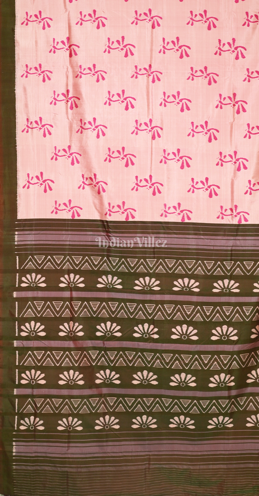 Baby Pink Moss Green Contemporary Designer Silk Saree