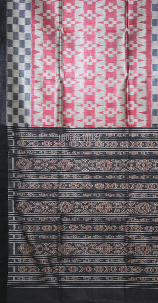 Light Blue Red Fine Gopalpur Tussar Silk Saree