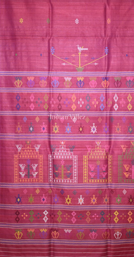 Magenta Pink Dola Bimana Theme Fine Gopalpur Tussar Silk Saree