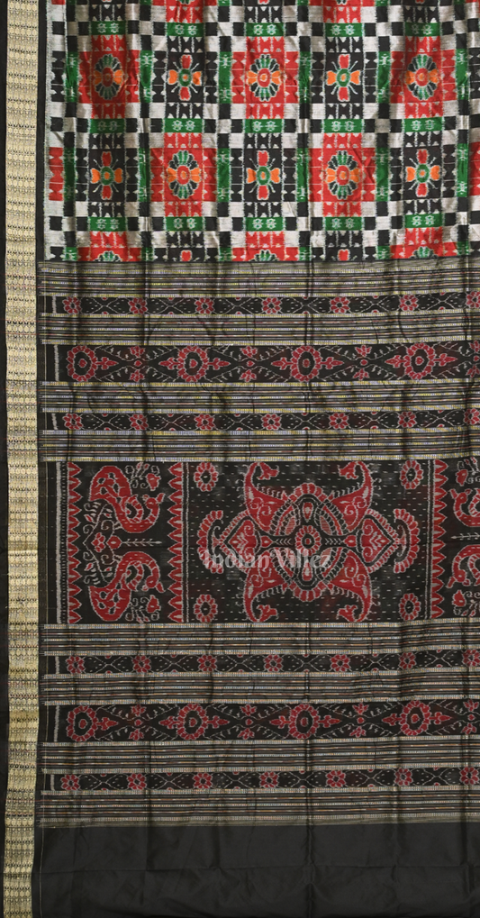 Black with Multicolor Utkal Laxmi Odisha Ikat Pure Sambalpuri Silk Saree