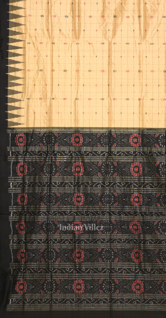 Beige Black Hazarbuti Odisha Ikat Tussar Silk Saree