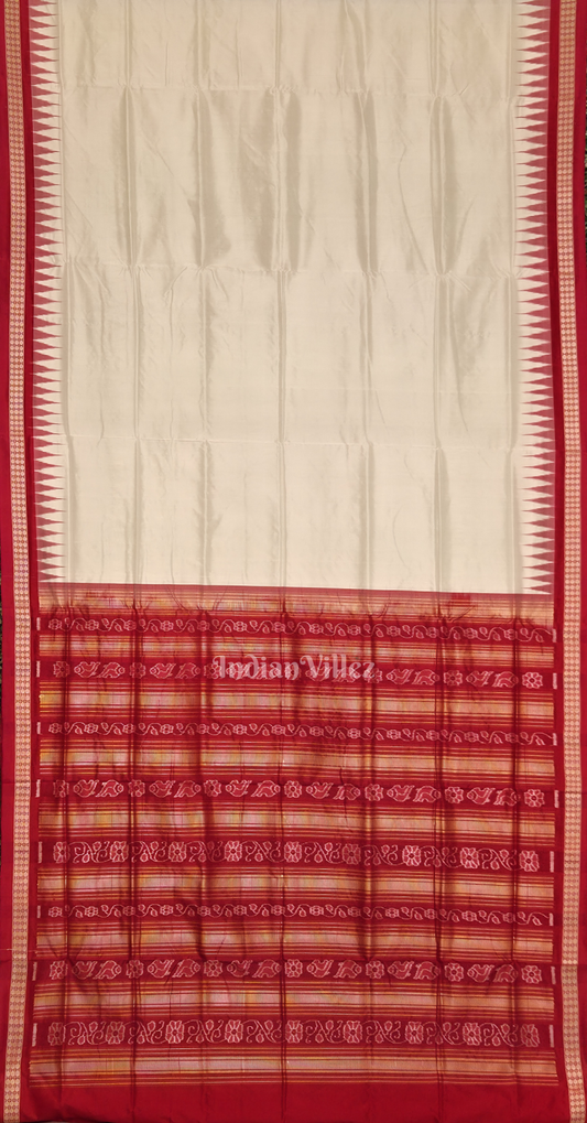 Exclusive White Red Odisha Ikat Bomkai Sambalpuri Silk Saree