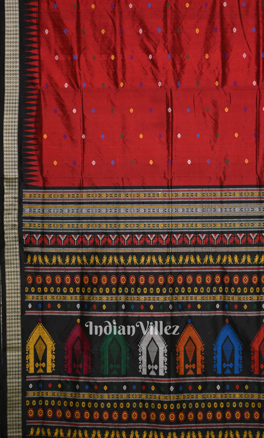 Red Black Dolabedi Bomkai Sambalpuri Ikat Silk Saree