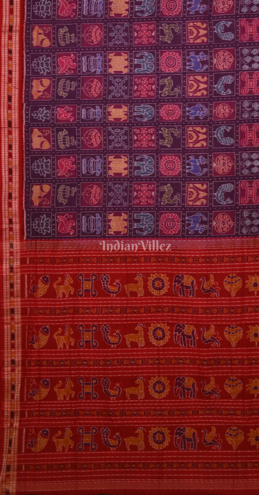 Royal Blue Red Nabakothi Odisha Ikat Sambalpuri Cotton Saree
