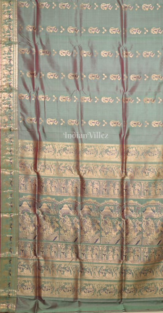 Sage Green Golden Handwoven Baluchari Silk Saree