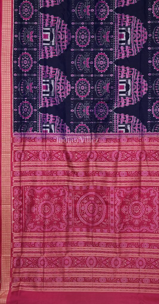 Purple Pink Konarka Temple Theme Odisha Ikat Sambalpuri Silk Saree