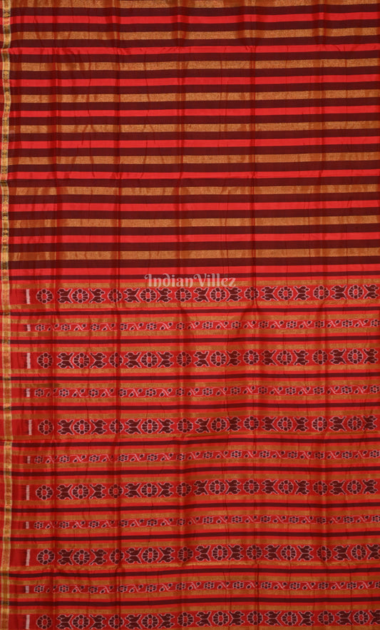 Red with Multicolour Stripped Tissue Sambalpuri Silk Saree