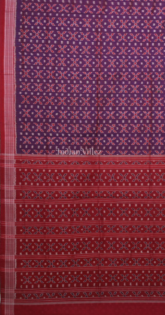 Purple Maroon Telia Rumal Odisha Ikat Sambalpuri Cotton Saree