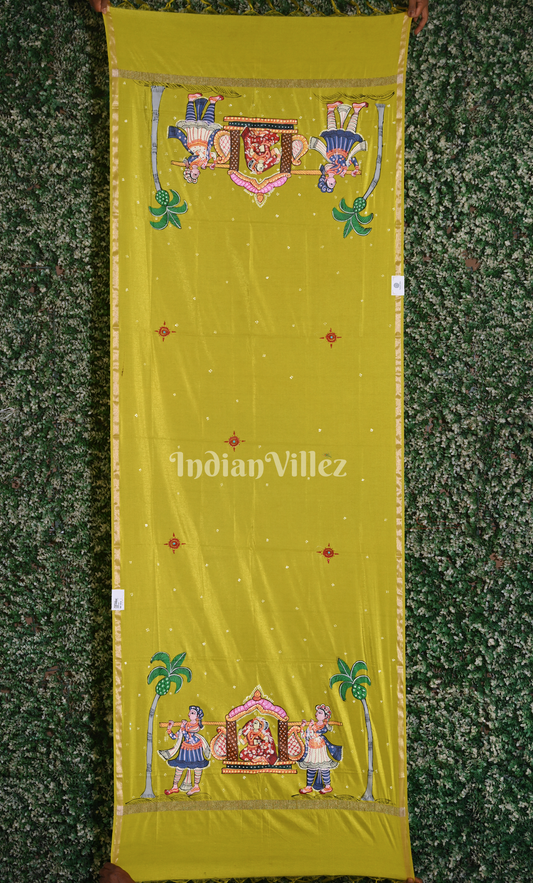 Yellow Doli Barat Theme Hand-Painted Patachitra Chanderi Dupatta