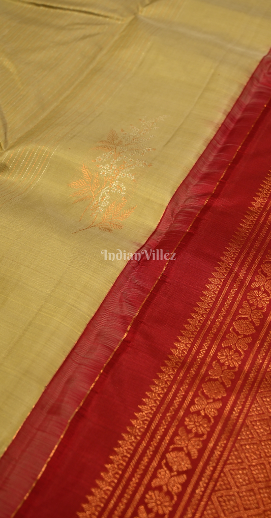 Lime Green Maroon Pure Brocade Kanjivaram Silk Saree