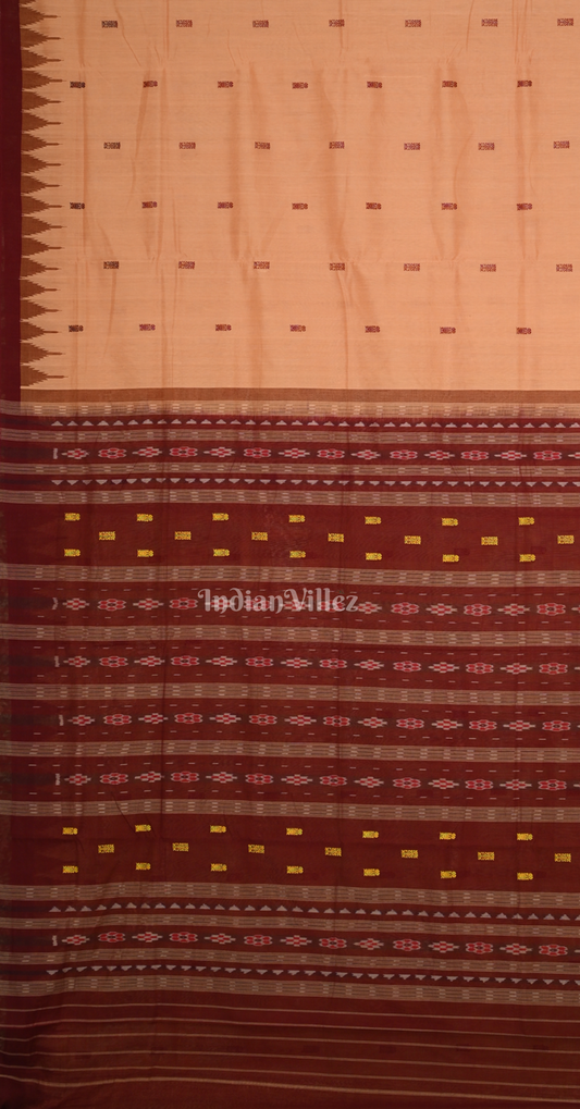 Beige Maroon Fish Motif Odisha Ikat Bomkai Cotton Saree