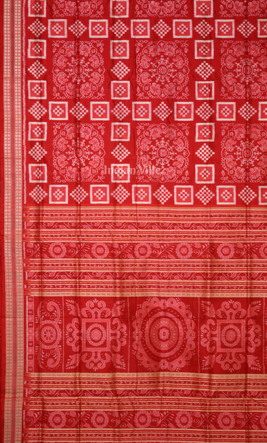 Red Pasapali Odisha Ikat Sambalpuri Silk Saree