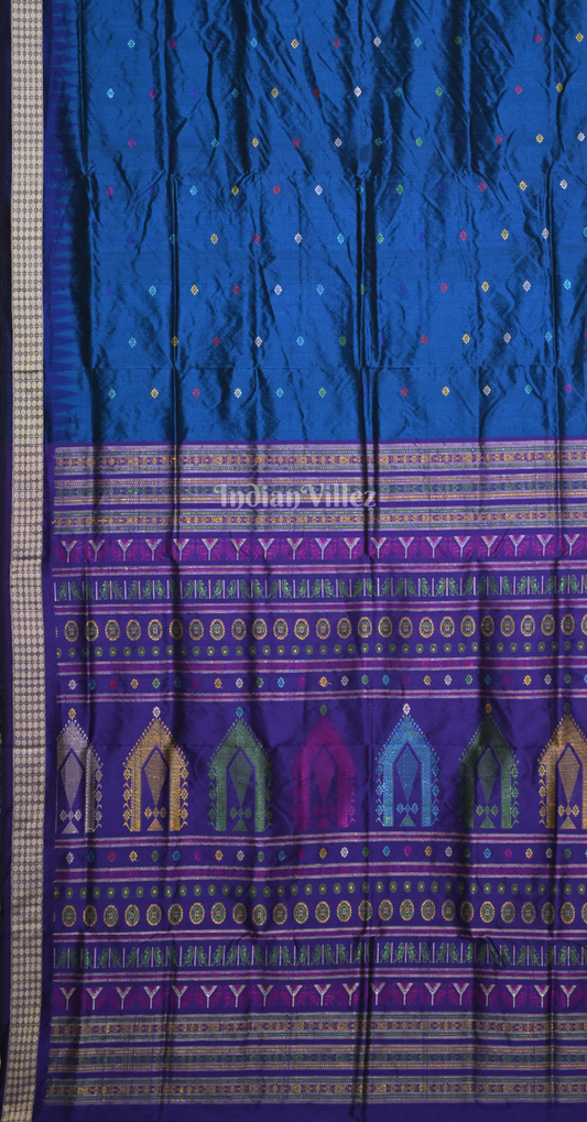 Blue Purple Dolabedi Odisha Ikat Bomkai Sambalpuri Ikat Silk Saree