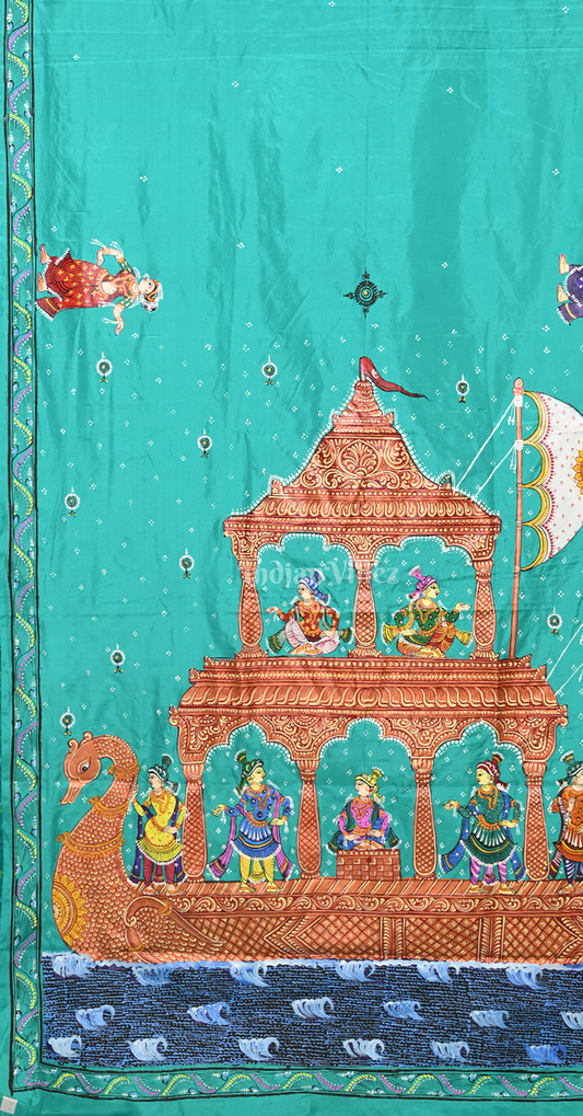 Blue Boita Bandana Hand-painted Pattachitra Saree